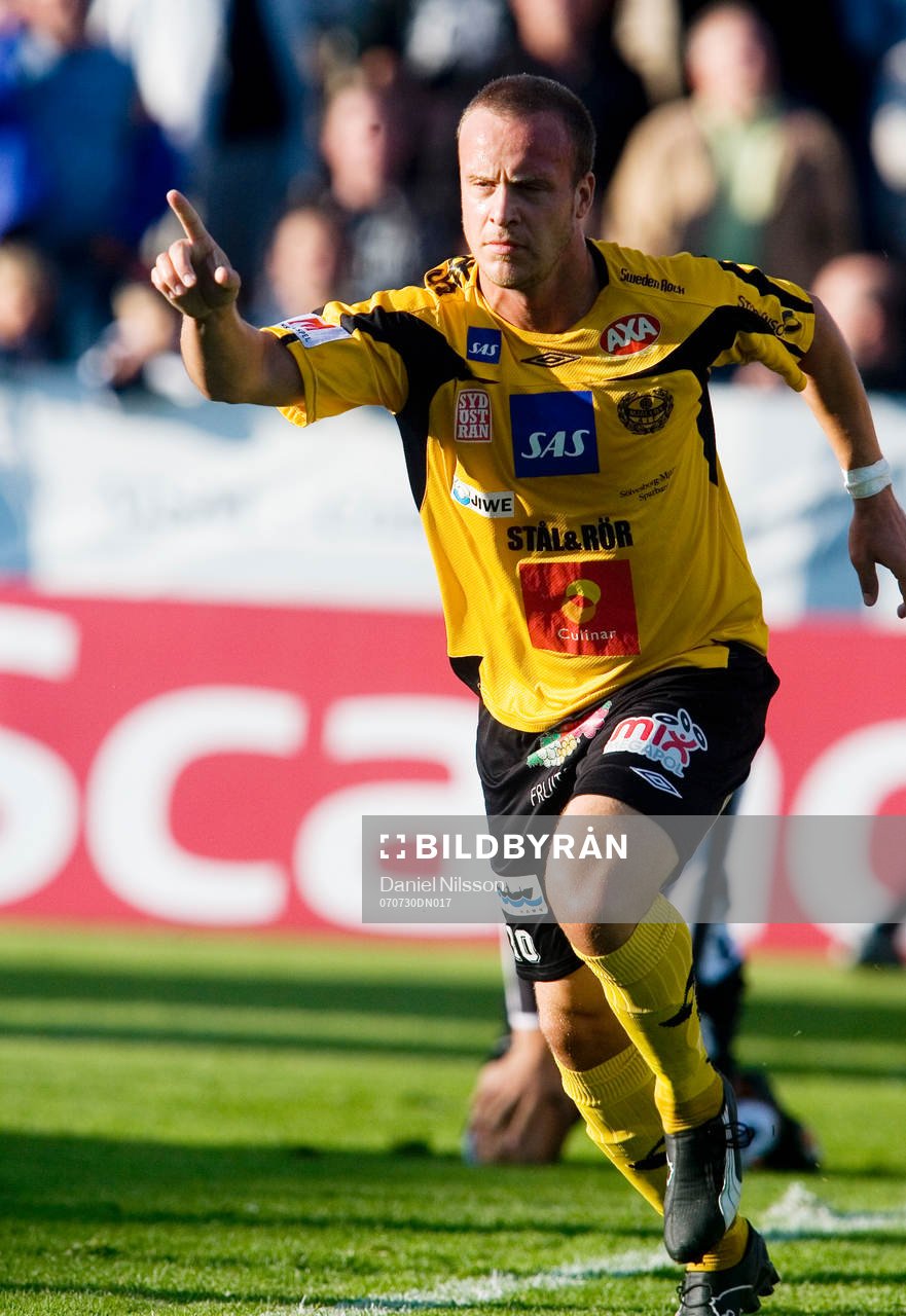   Marcus Ekenberg, Mjällby, jubel efter mål.
