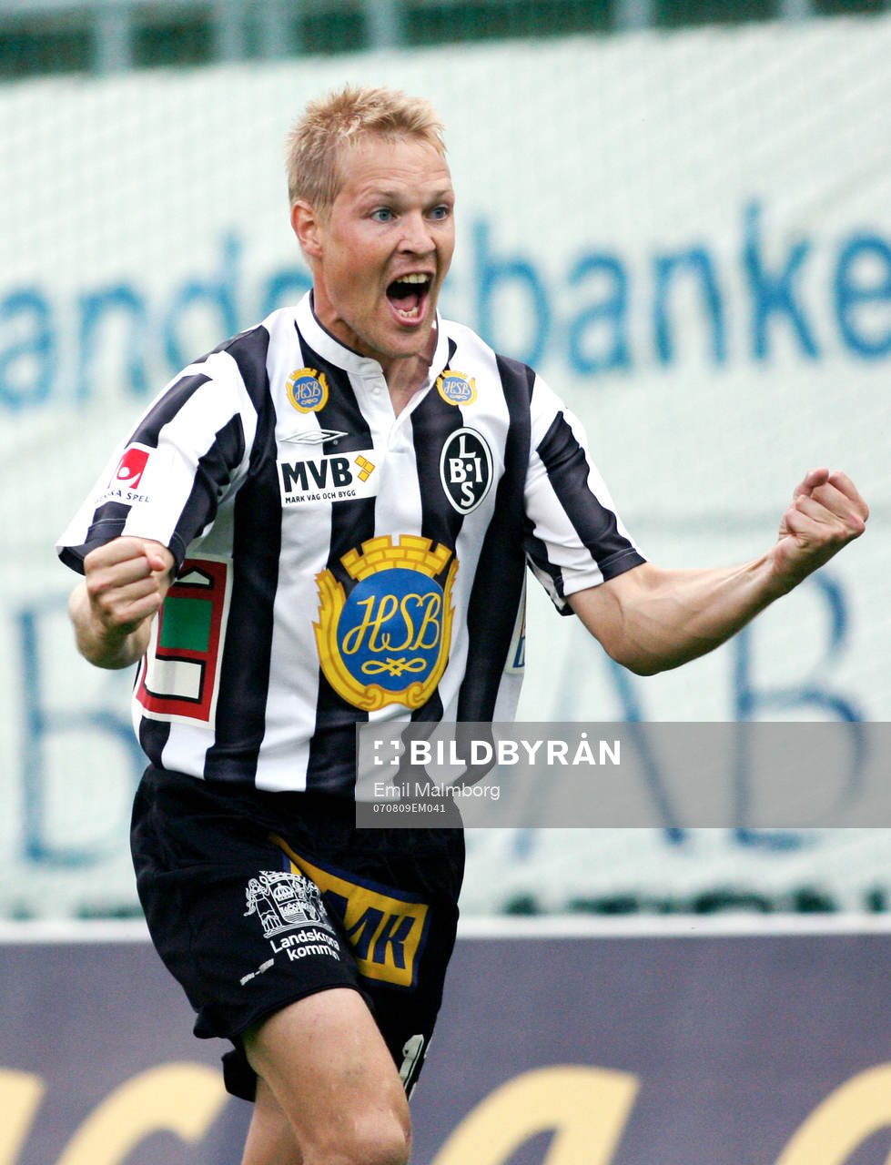  Matthias Eklund, Landskrona. Jubel efter 1-0
