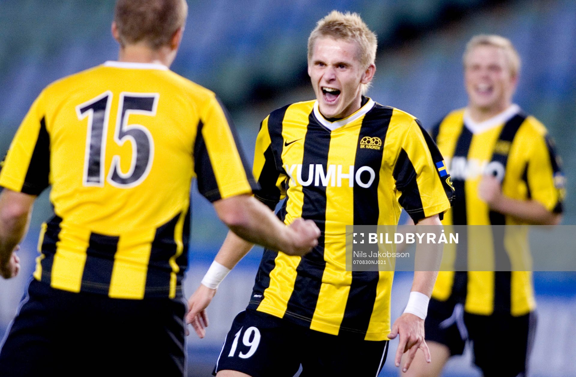  Daniel Larsson, Häcken, Ari Skulason, Häcken, jubel efter Aris mål, jubel.