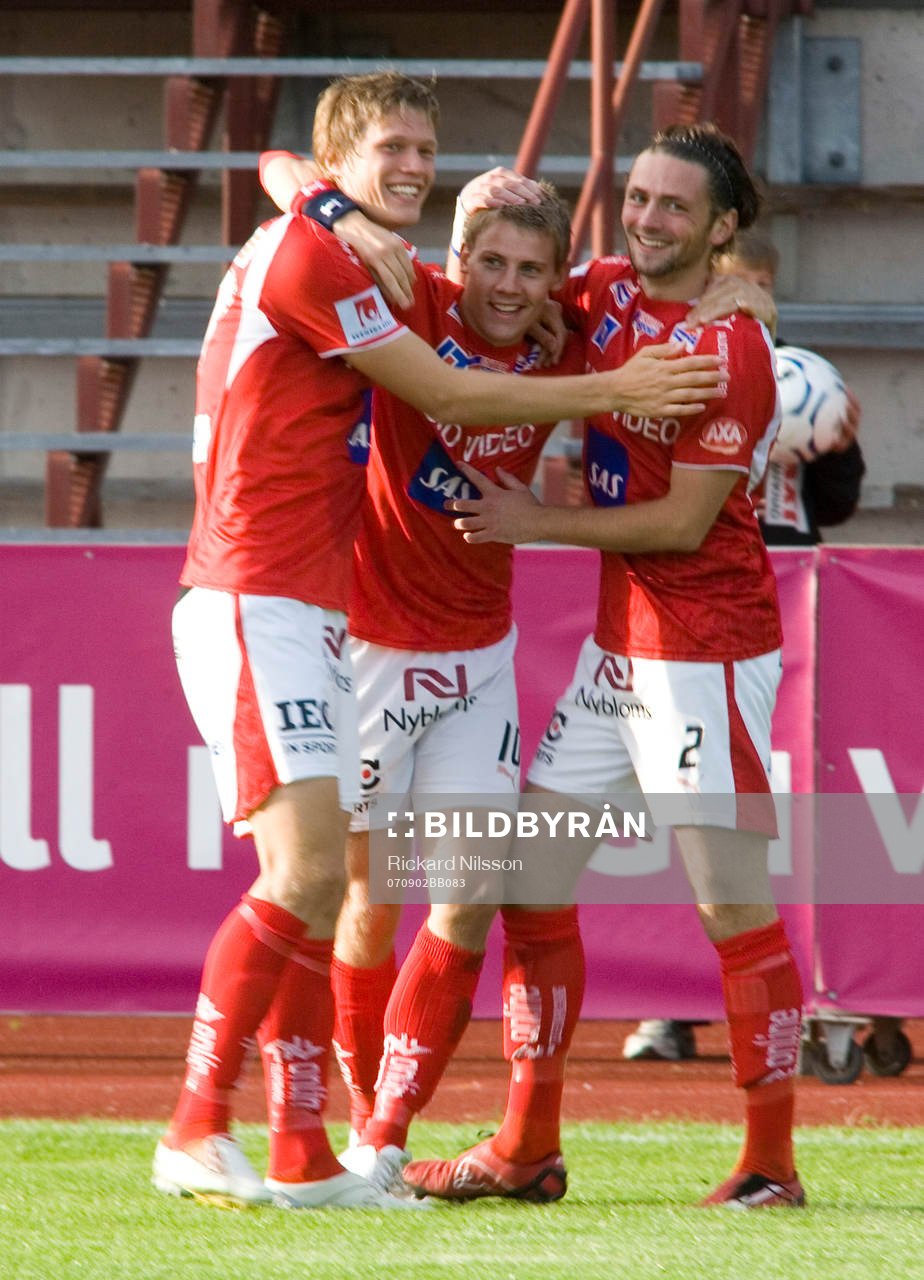 Viktor Elm, Patrik Ingelsten och Arthur Sorin, Kalmar, jubel