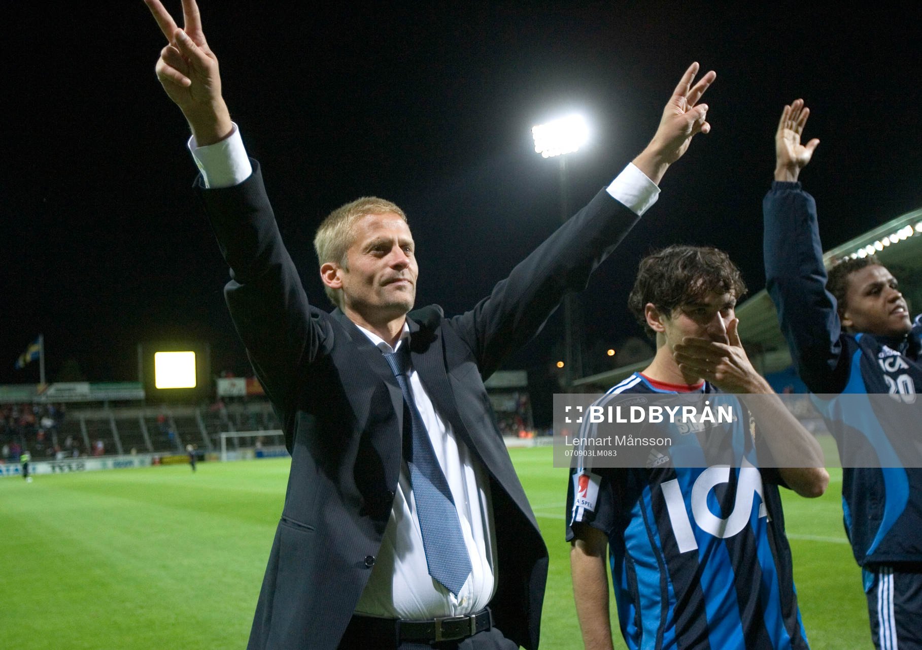  Siggi Jonson, tränare, Enrico och Thiago Quirino, Djurgården. Glädje. Jubel.