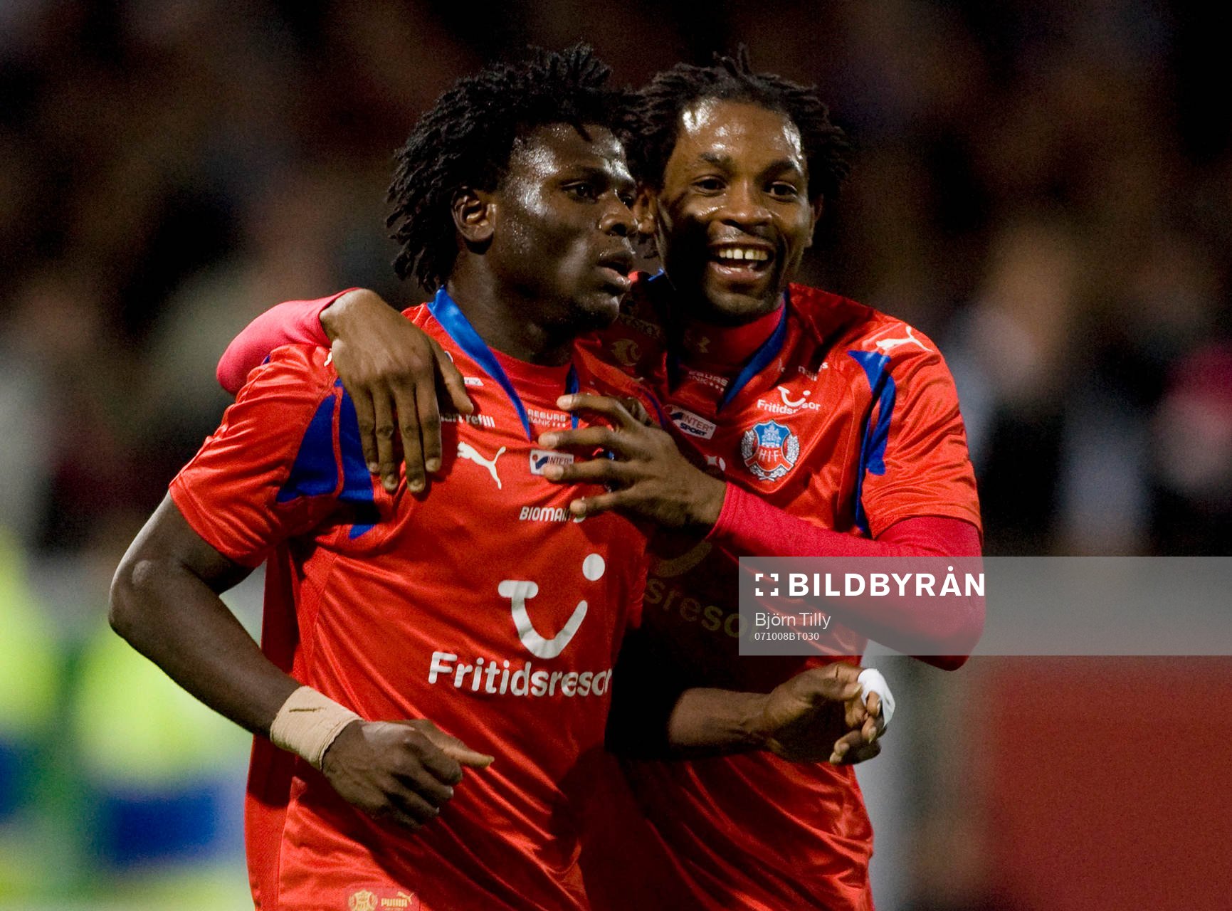  Razak Omotoyossi och Rene Makondele, Helsingborg, jubel efter 0-2.  