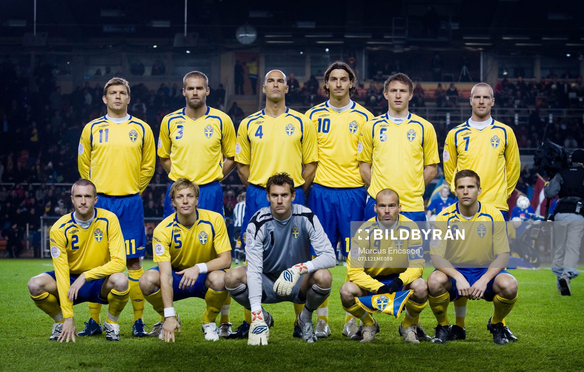 Lagbild, startelva. Marcus Allbäck, Olof Mellberg, Daniel