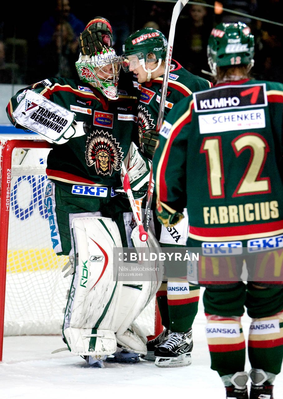 Ari Ahonen, målvakt, Jonas Johnson, Karl Fabricius, jubel,