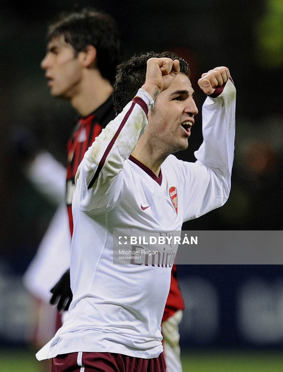 Cesc Fabregas, Arsenal, jubel, Kaka, depp i bakgrunden