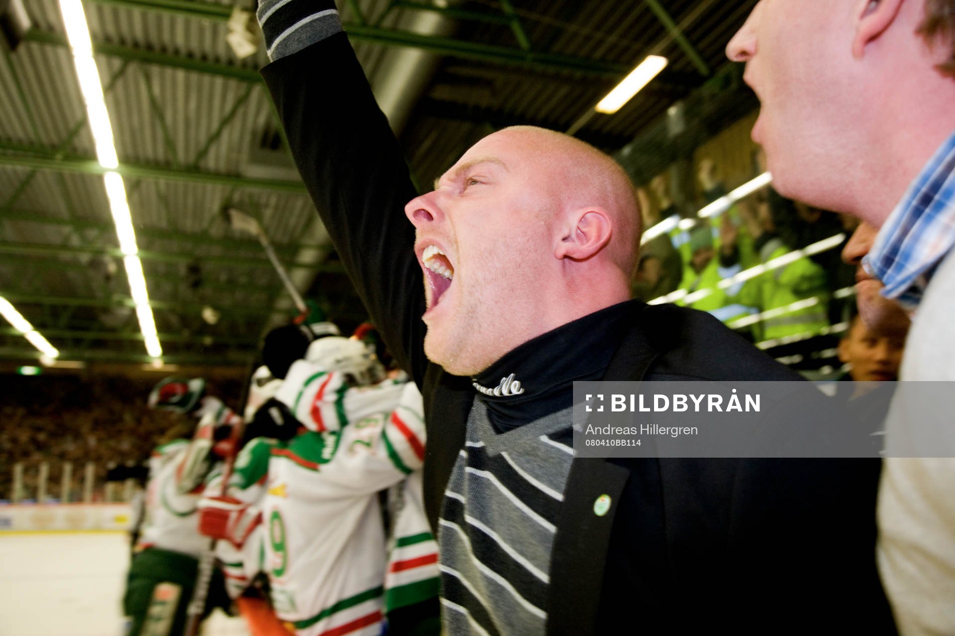 Peter Johansson, Tränare Rögle, jubel. Rögle klara för