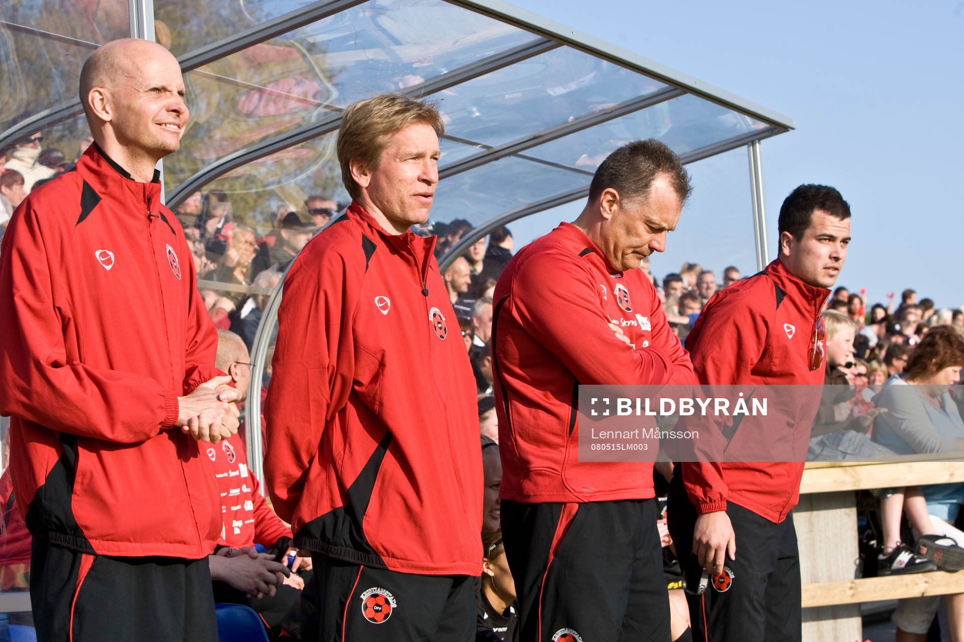 Thomas Mårtensson, assisterande tränare, Benny Johansson, målvaktstränare, Ulf Palmqvist, tränare och Markus Nilsson, lagledare.