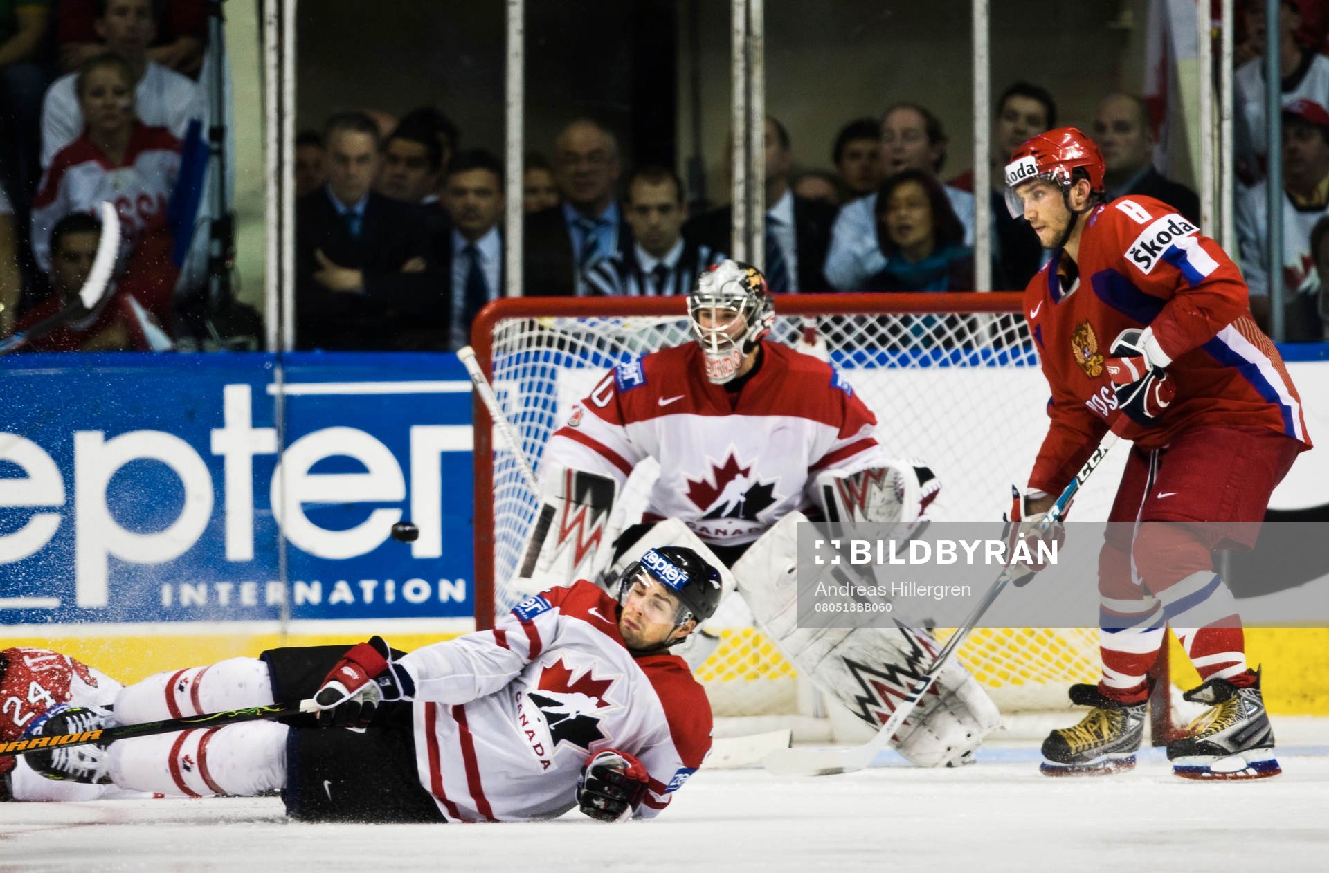 Steve Staios och Cam Ward, målvakt försöker sätta stopp