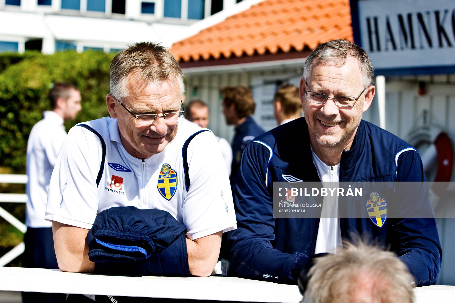 Fotboll, Sverige A, åker båt, Roland Andersson och Lars