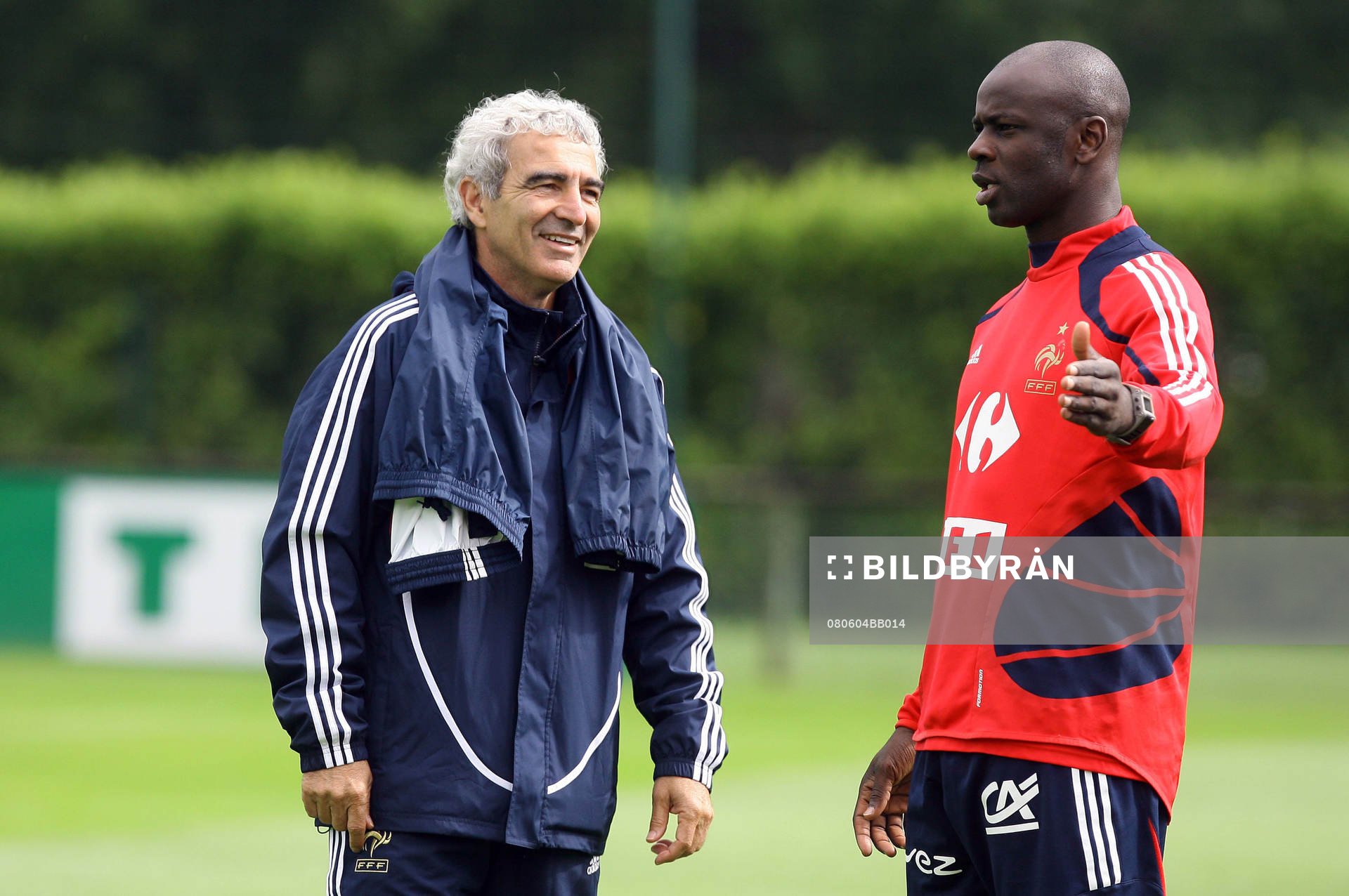 Raymond Domenech, förbundskapten och Lilian Thuram