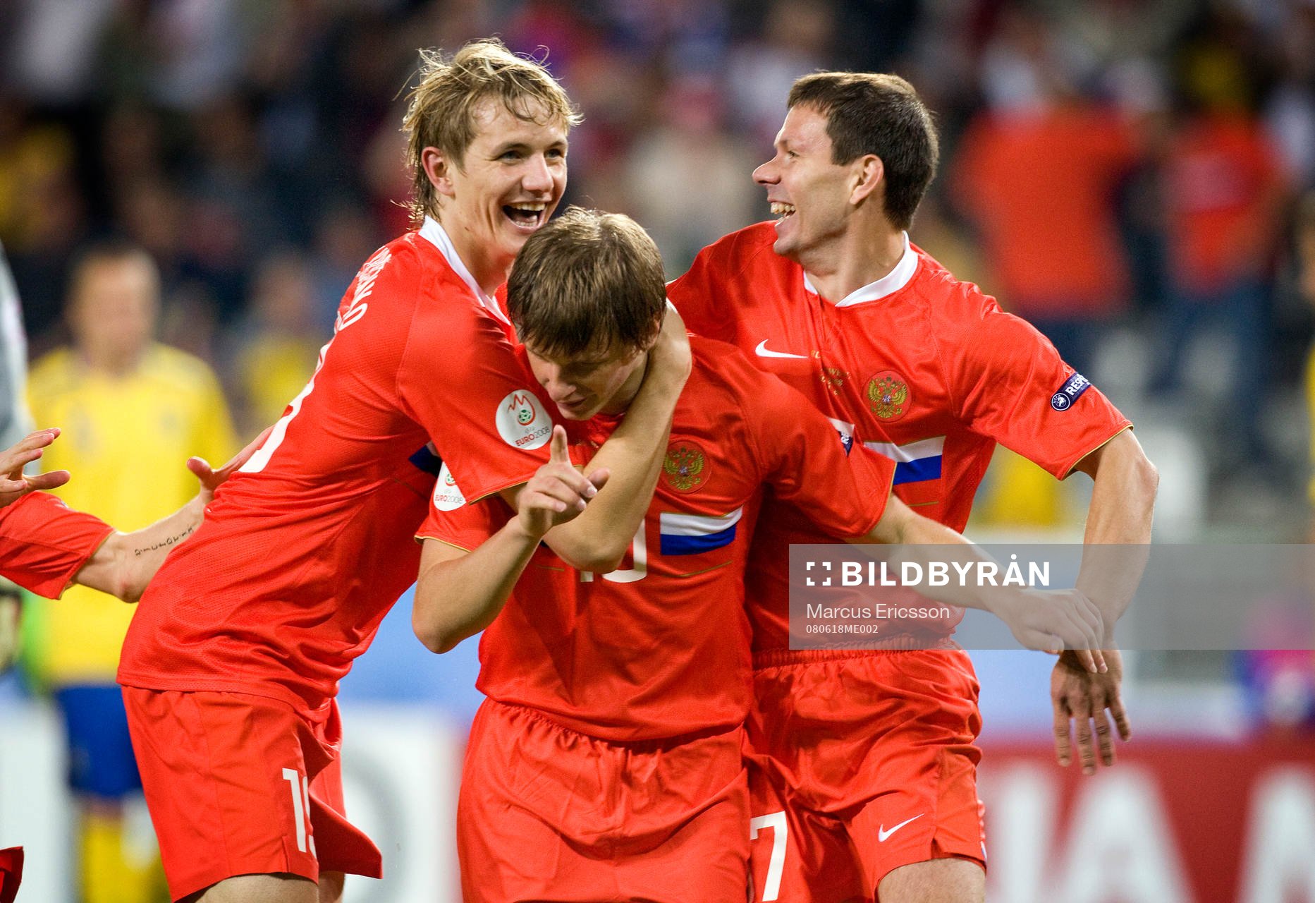  Roman Pavlyuchenko, Andrei Arshavin, och Konstantin Zyryanov, Ryssland, jubel tillsammans