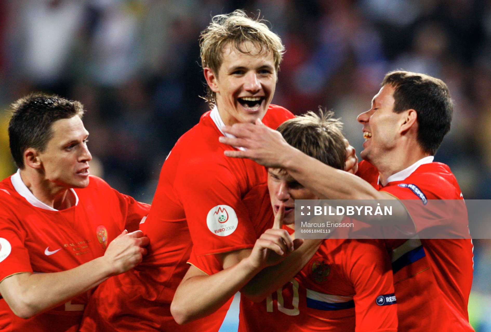  Igor Semshov, Roman Pavlyuchenko och Andrei Arshavin, Ryssland, Glädje, jubel.