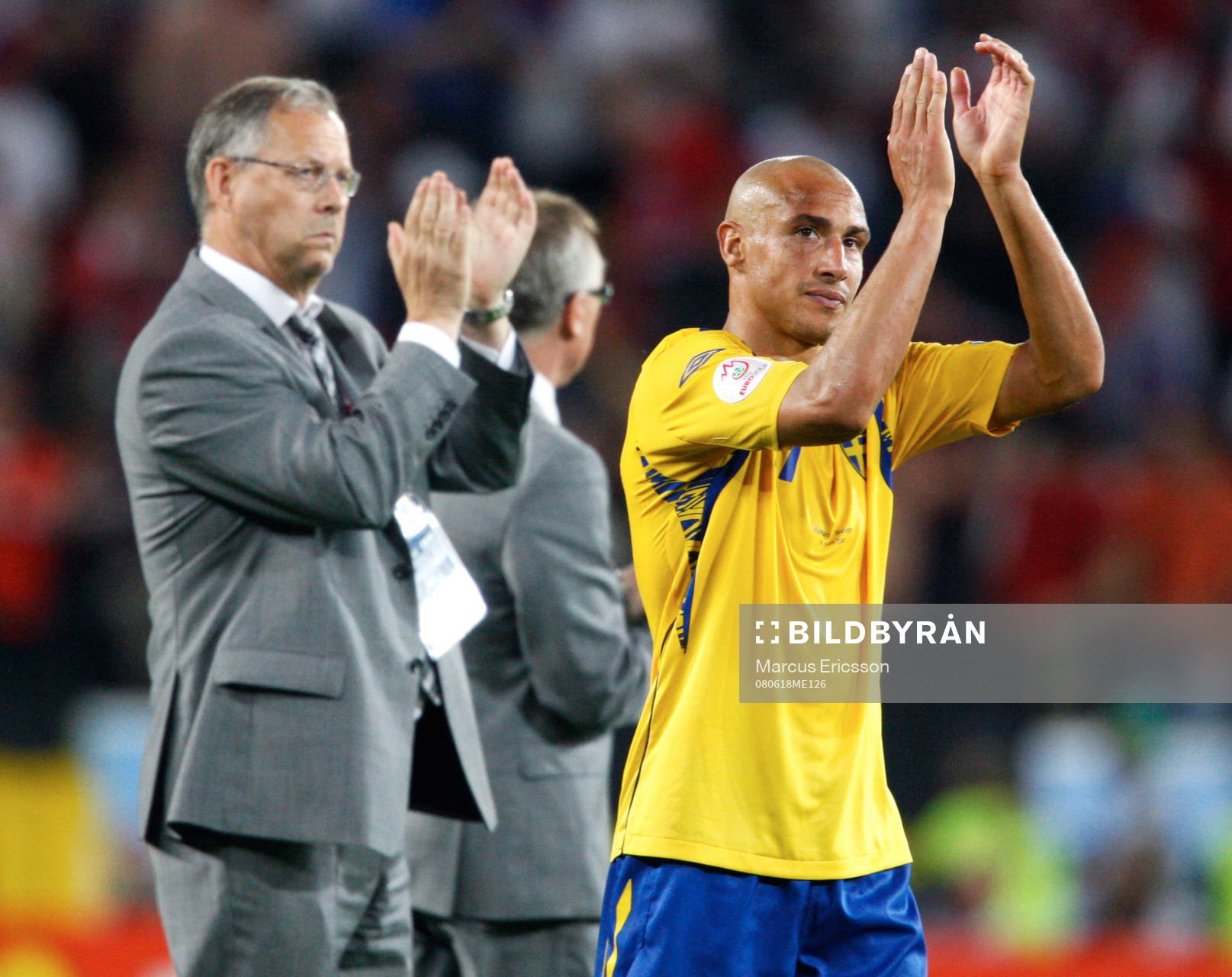 Lars Lagerbäck, tränare och Henrik Larsson, Sverige,