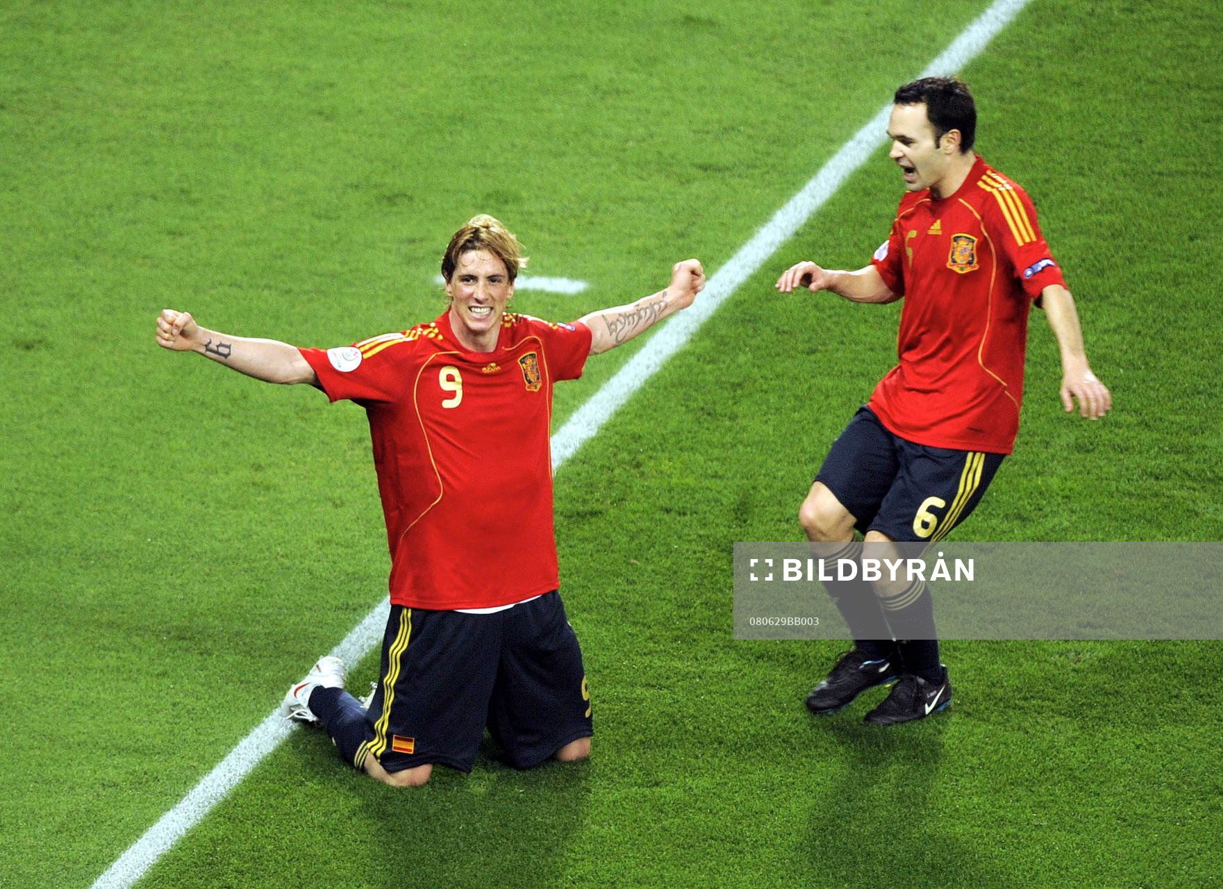 Fernando Torres och Andres Iniesta, Spanienb, jubel