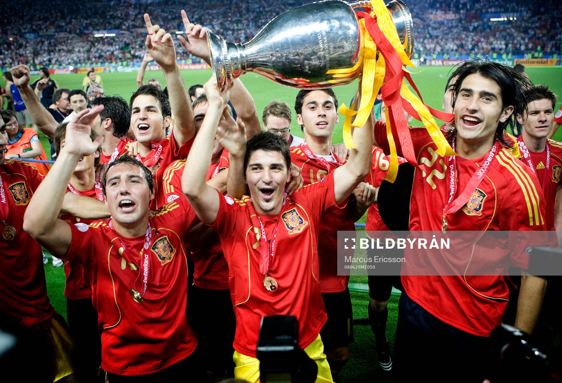 Santi Cazorla, David Villa och Rubén de la Red, Spanien,