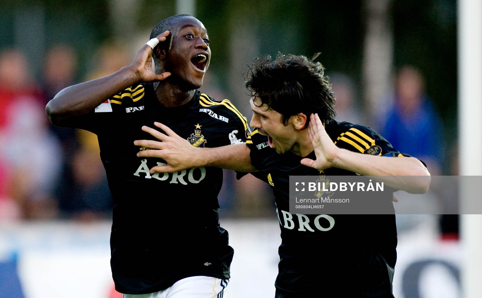 Jubel. Saihou Jagne, AIK och Bojan Djordjic, AIK