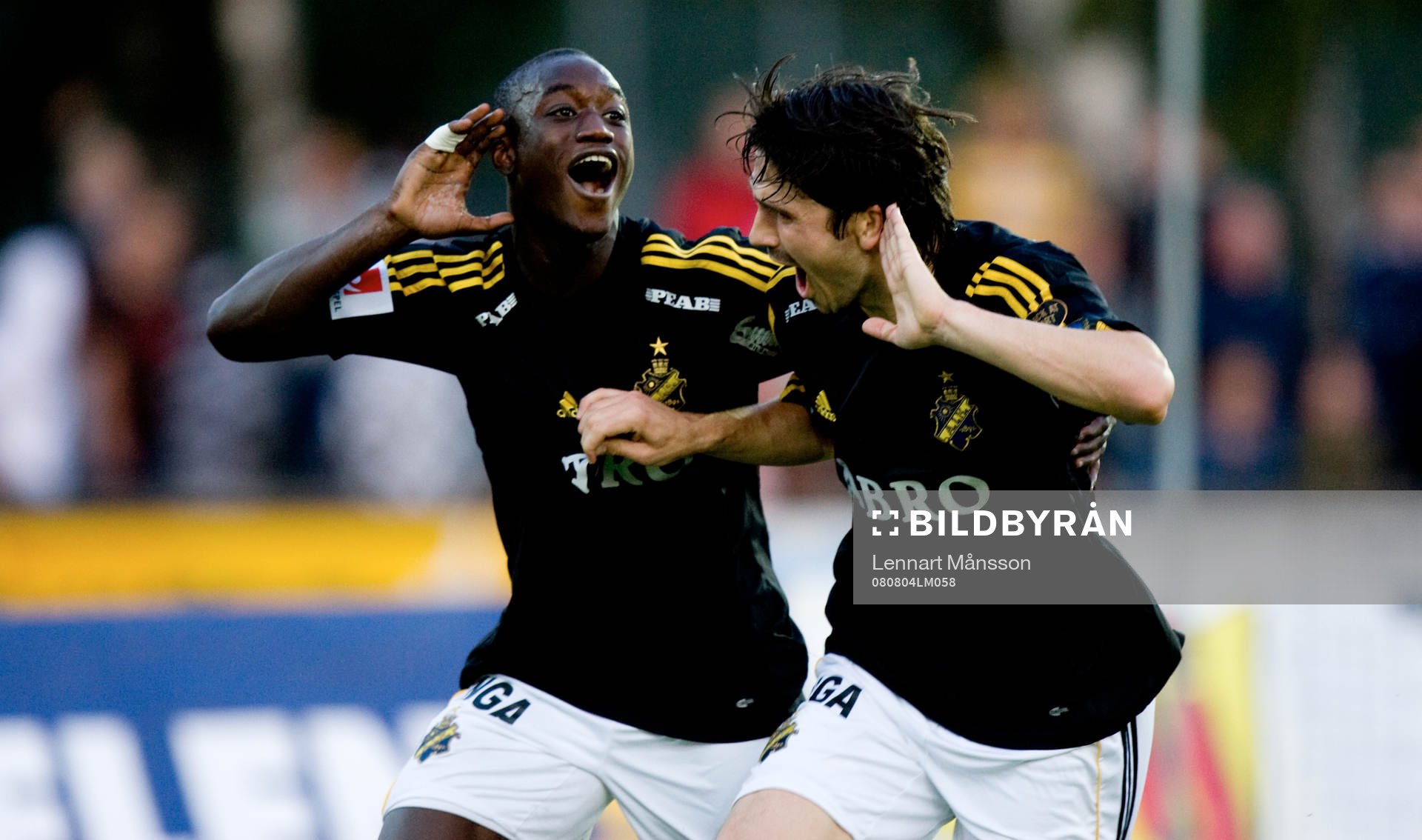 Jubel. Saihou Jagne, AIK och Bojan Djordjic, AIK