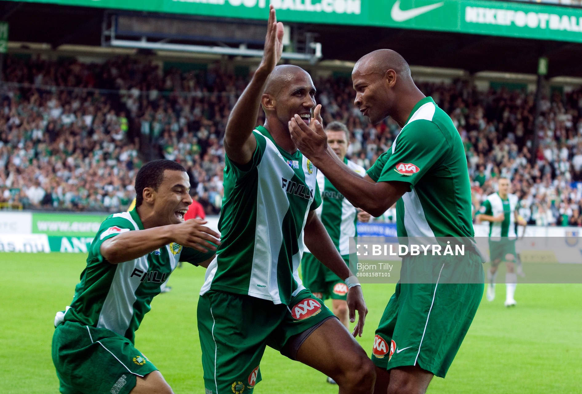  Charlie Davies, Nathan Paulse, Christian Traoré, Hammarby, jubel efter 1-0. 