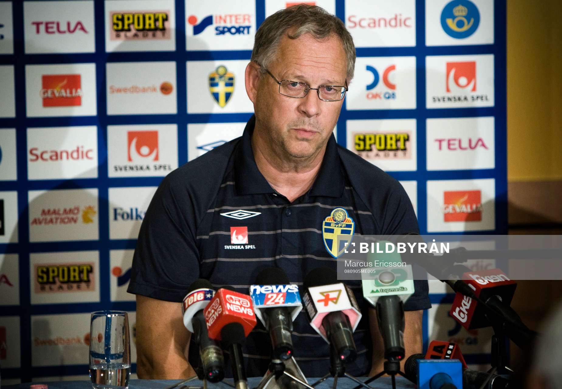 Lars Lagerbäck, förbundskapten på dagens presskonferens