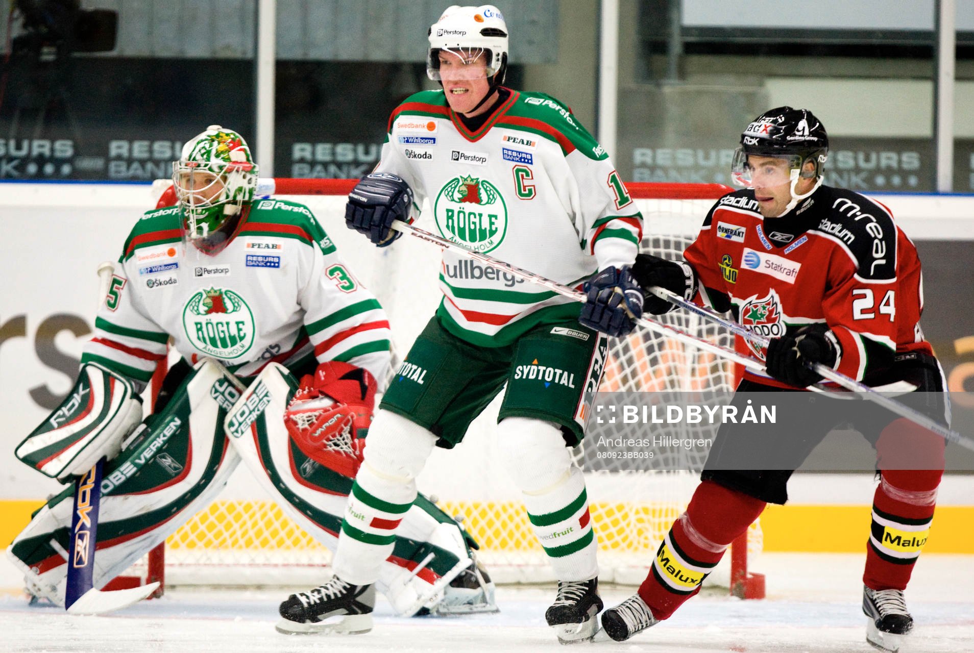 Jere Myllyniemi, målvakt, Kenny Jönsson och Niklas