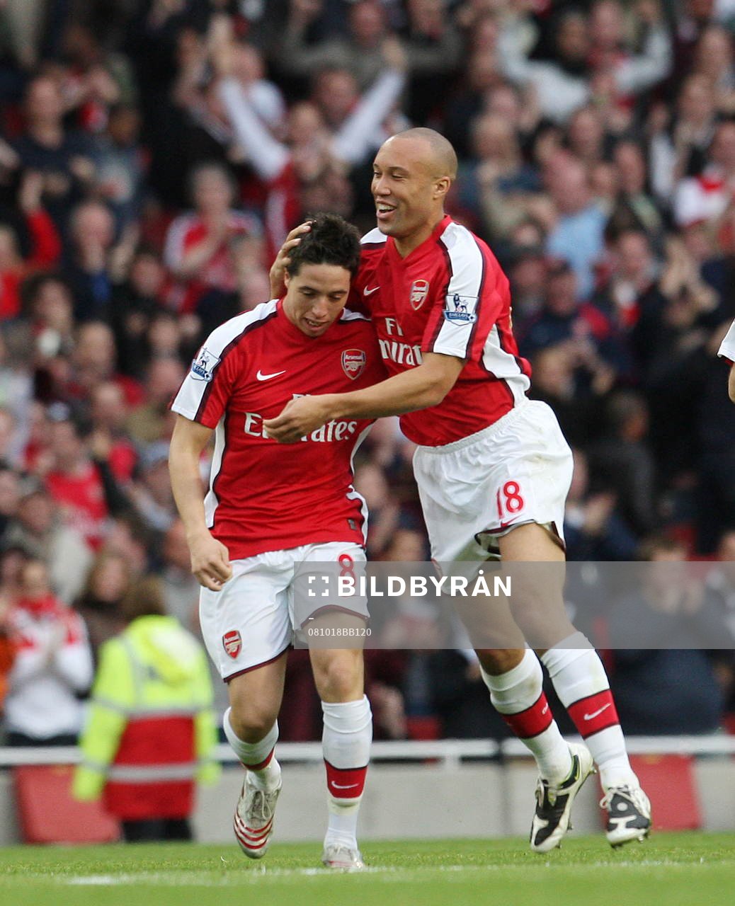 Samir Nasri och Mikael Silvestre, Arsenal, glädje, jubel