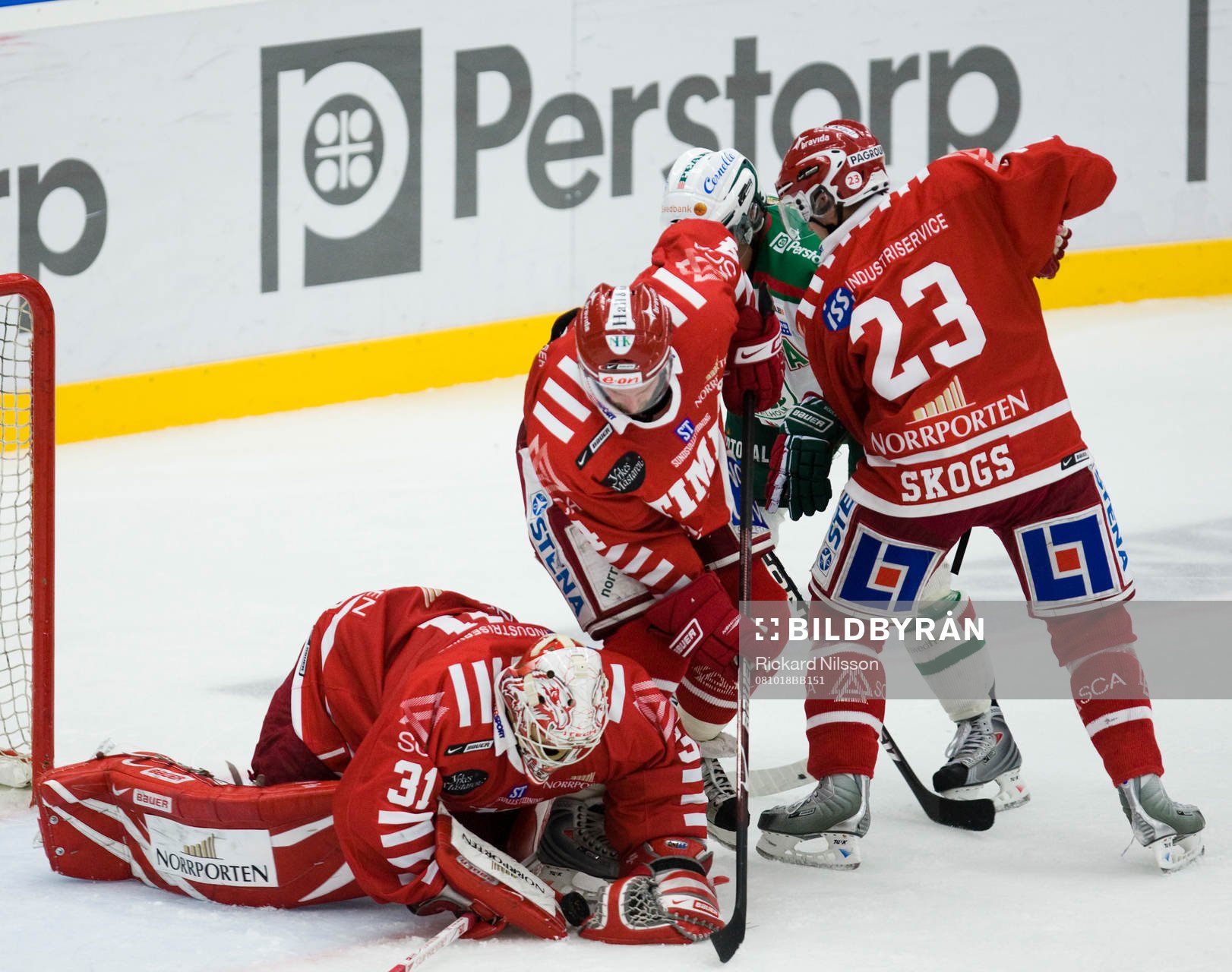 Johan Backlund, målvakt, Robin Erixon och Thomas Skogs,