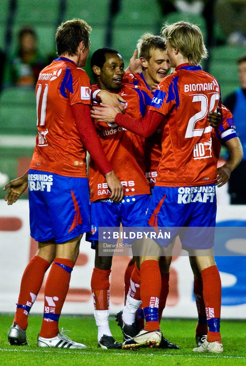 René Makondele, gör 1-0. Jubel Helsingborg
