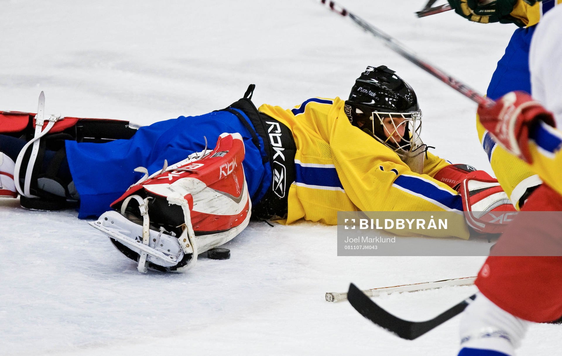 Niklas Svedberg, målvakt, Sverige, räddar ett skott