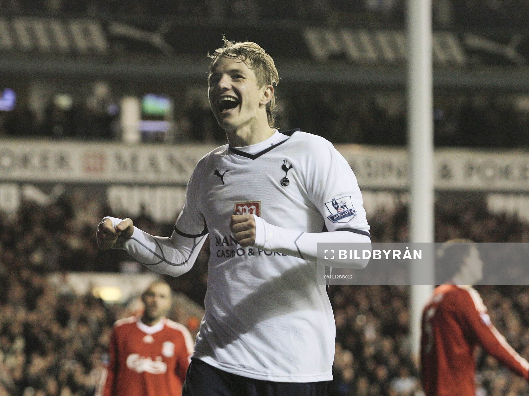  Roman Pavlyuchenko, Tottenham, gläds åt Tottenhams fjärde mål. Glädje, jubel.