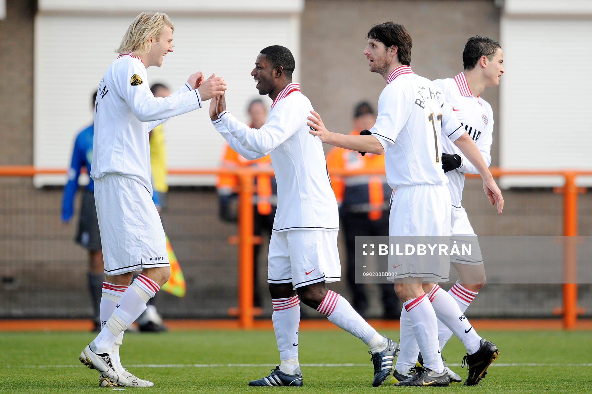  Ola Toivonen, Edison Mendez, Jeremie Brechet och Ibrahim Afellay, Eindhoven, glädje, jubel.