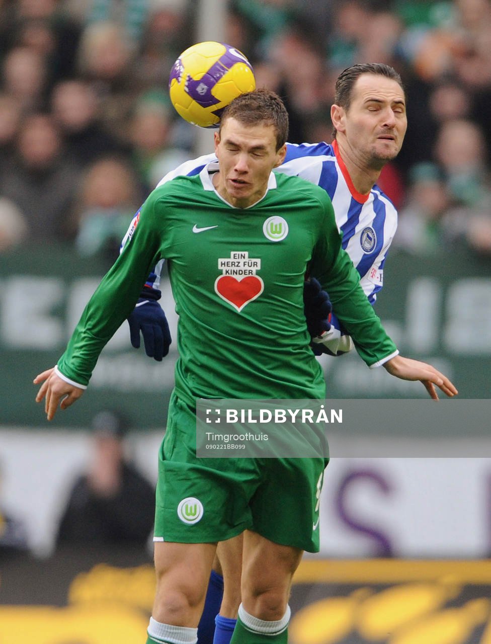  Edin Dzeko, Wolfsburg och Josip Simunic, Hertha Berlin.
