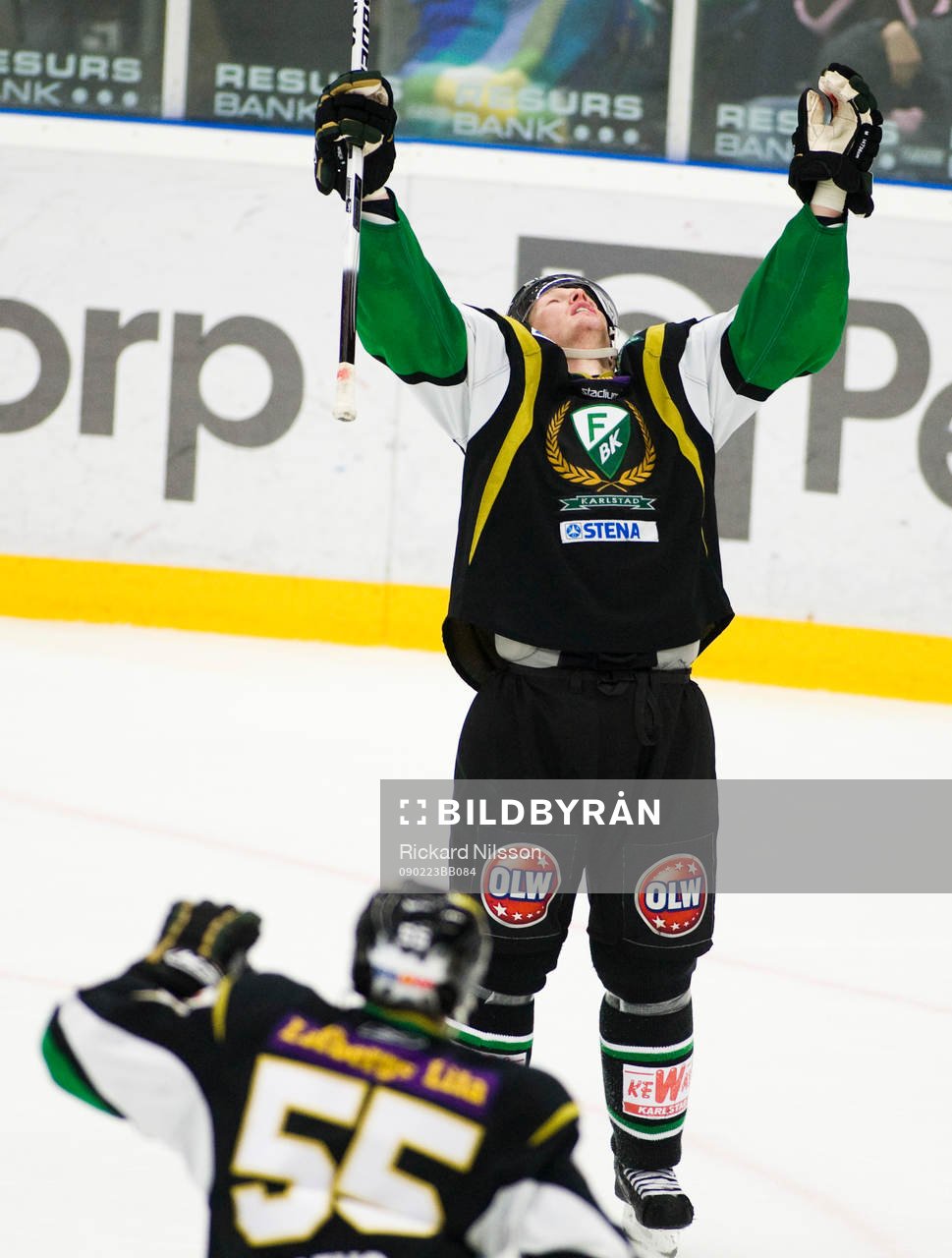 Lee Goren, Färjestad, jubel, har avgjort matchen i