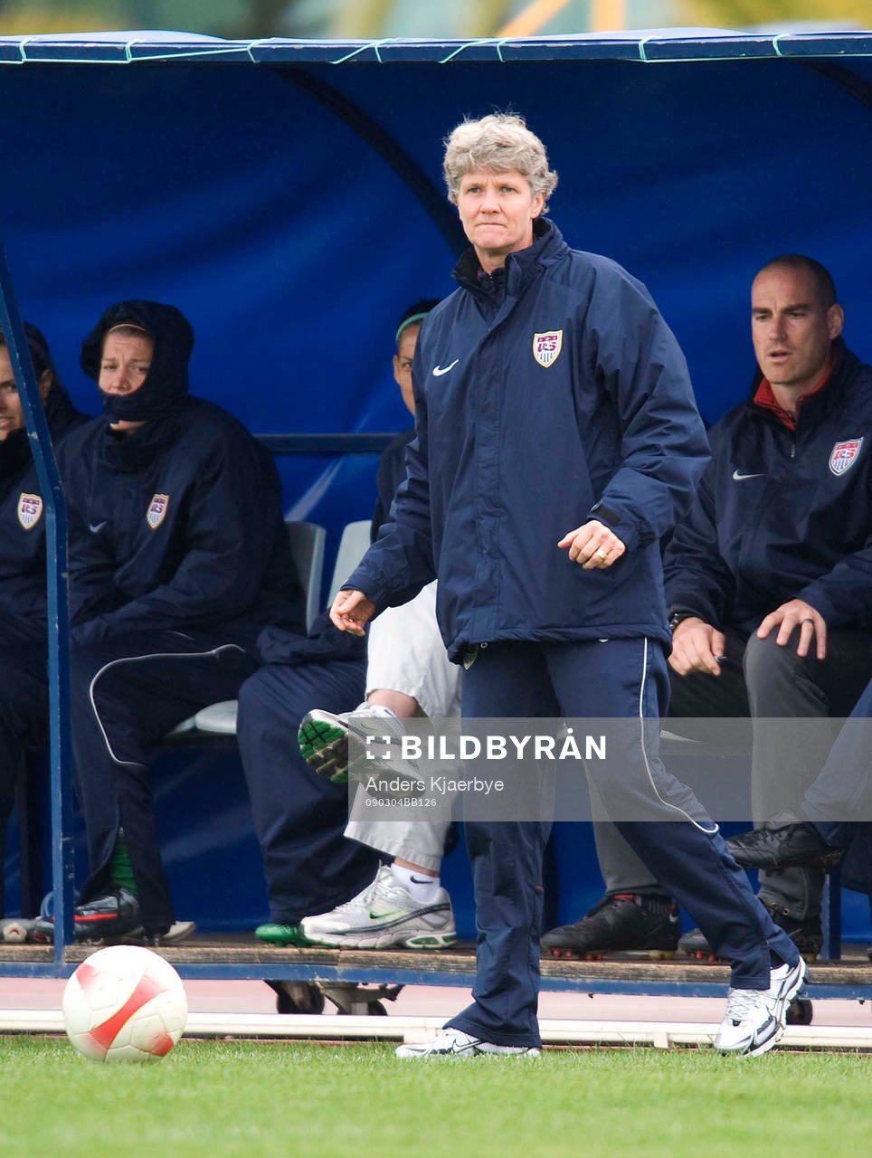 Fotboll, Algarve Cup, dam, USA - Danmark: Pia Sundhage, tränare, USA.