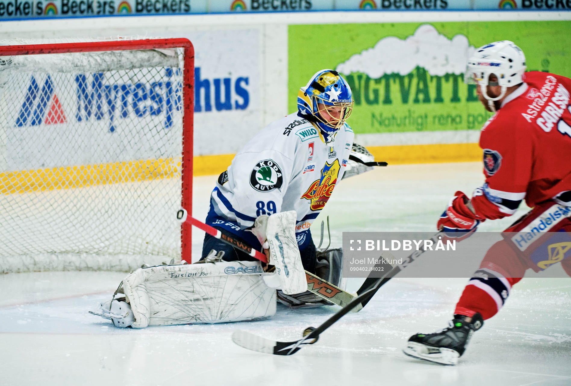 Robert Carlsson, Södertälje, gör 1-0 bakom Christoffer