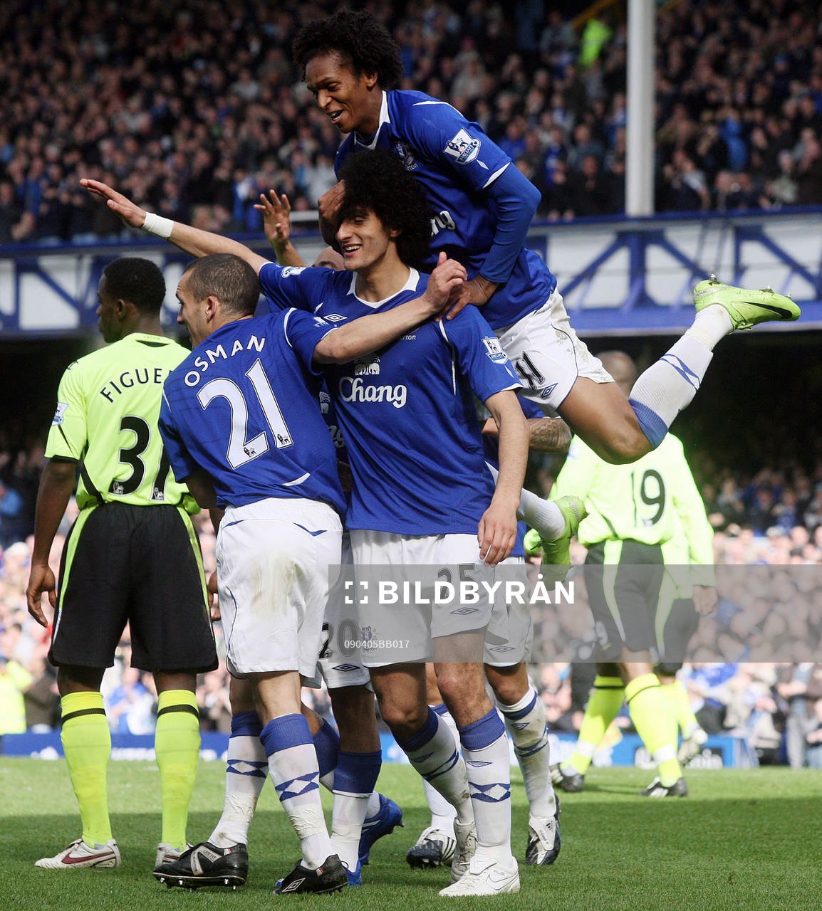  Marouane Fellaini, Everton, jubel.