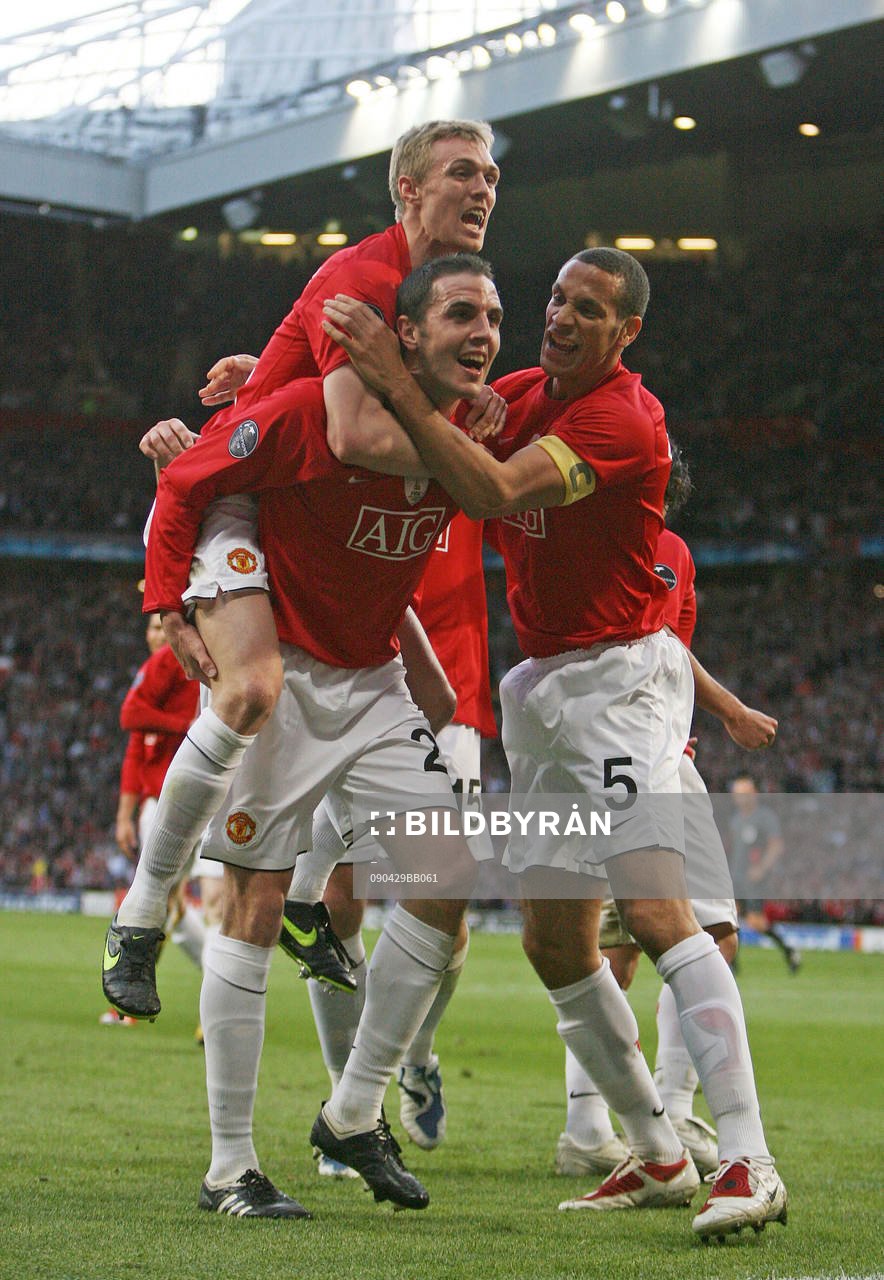 John O'Shea med Darren Fletcher och Rio Ferdinand,