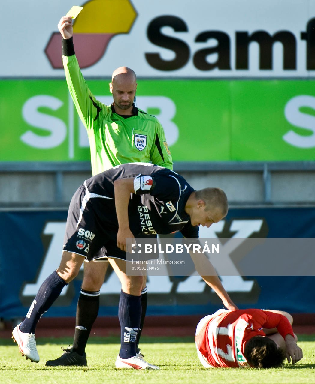 Joel Ekstrand, Helsingborg, gult kort, varning, domare