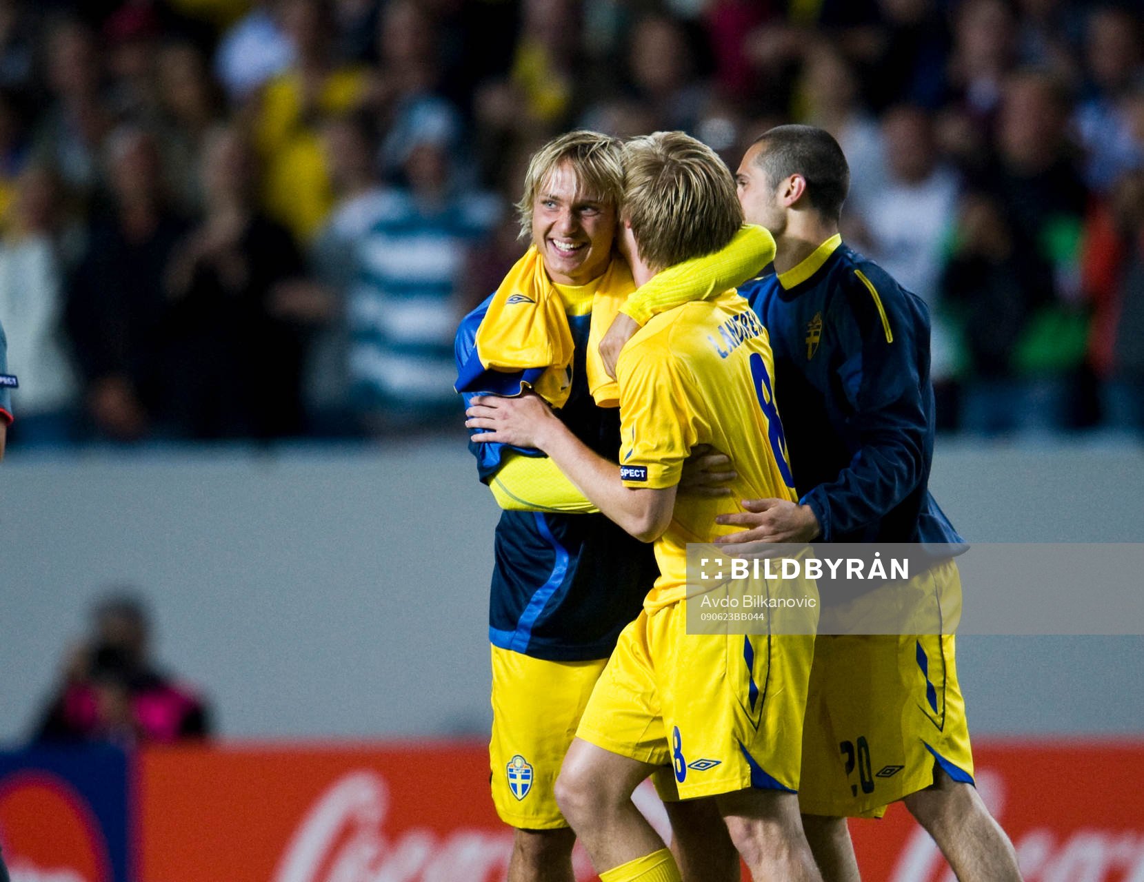 Pierre Bengtsson, Andreas Landgren och Emir Bajrami, jubel,