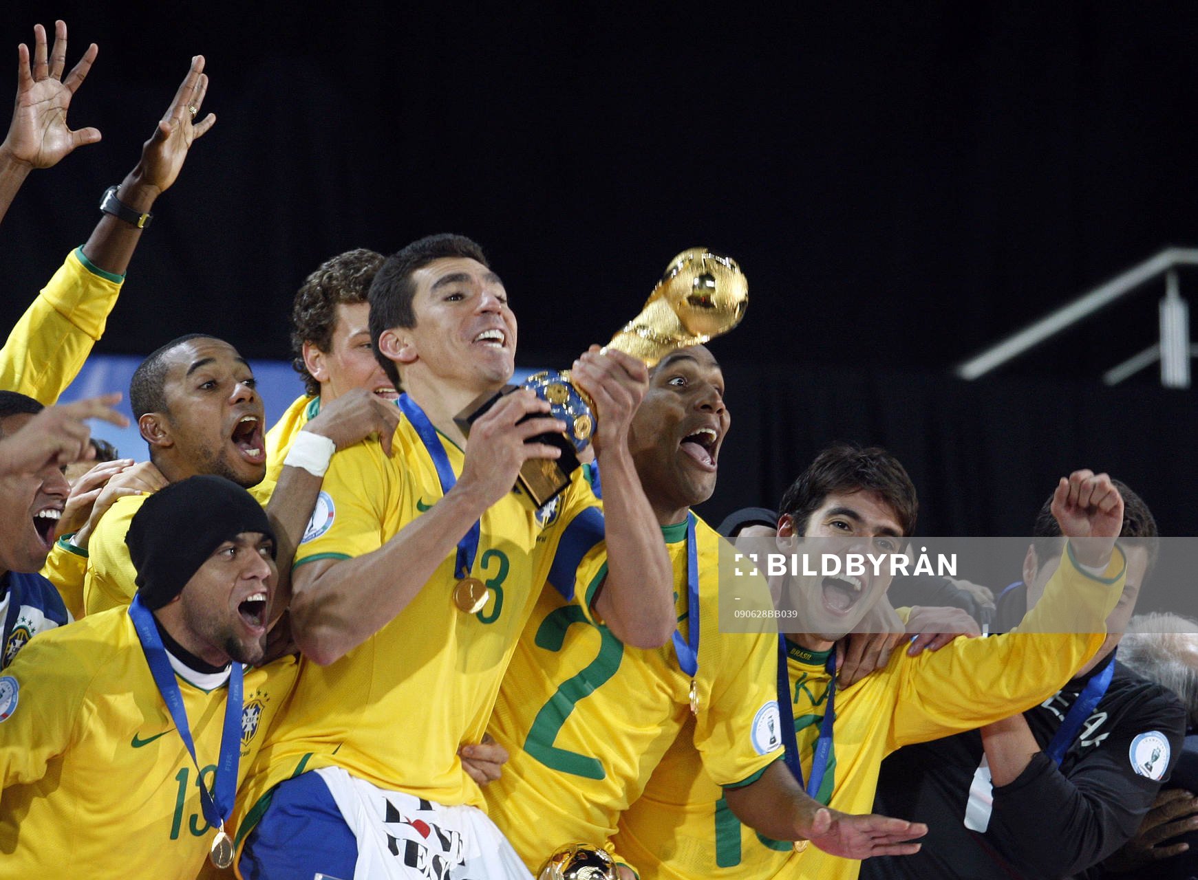 Daniel Alves, Robinho, Lucio, Maicon och Kaka, glädje,