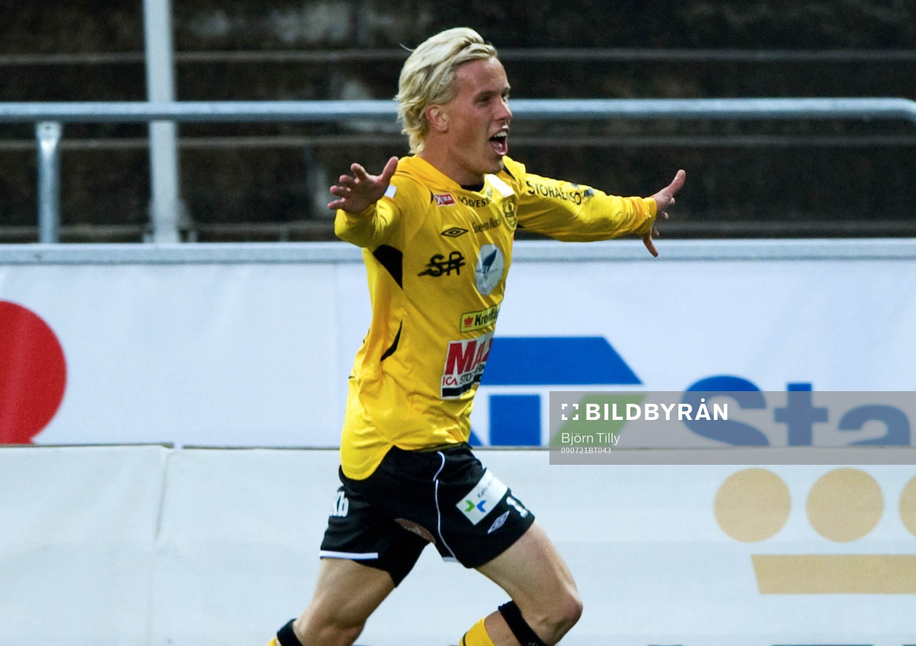  Adam Berner, Mjällby, jubel efter segermålet 0-1.