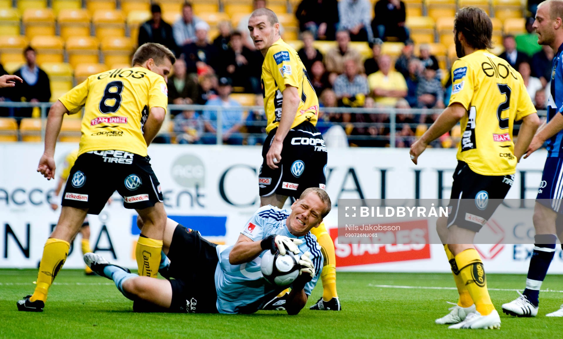 Oskar Wahlström, Målvakt, Djurgården omringad av spelare