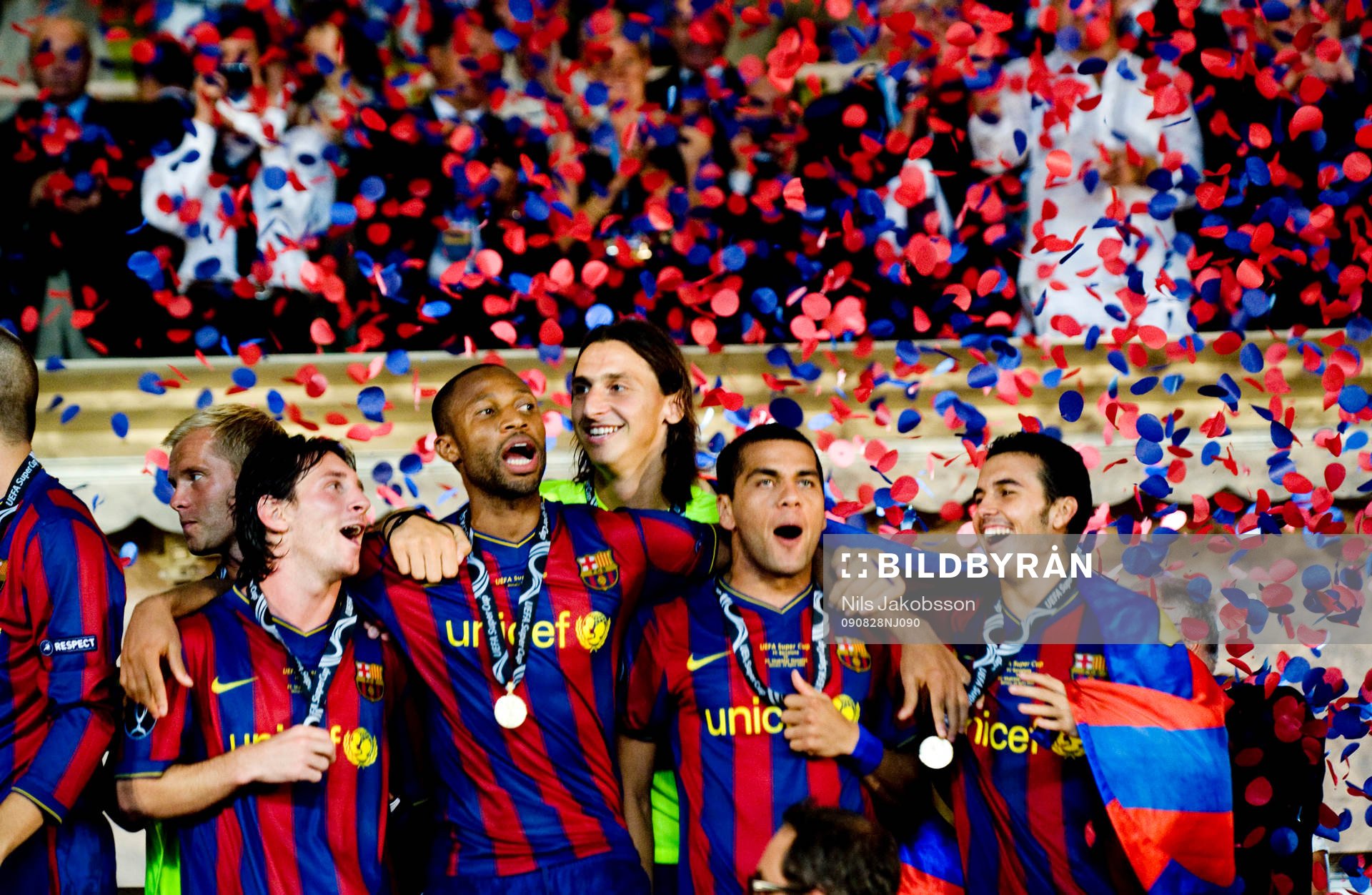  Lionel Messi, Seydou Keita, Zlatan Ibrahimovic, Dani Alves, Pedro Rodriguez, Barcelona jubel.