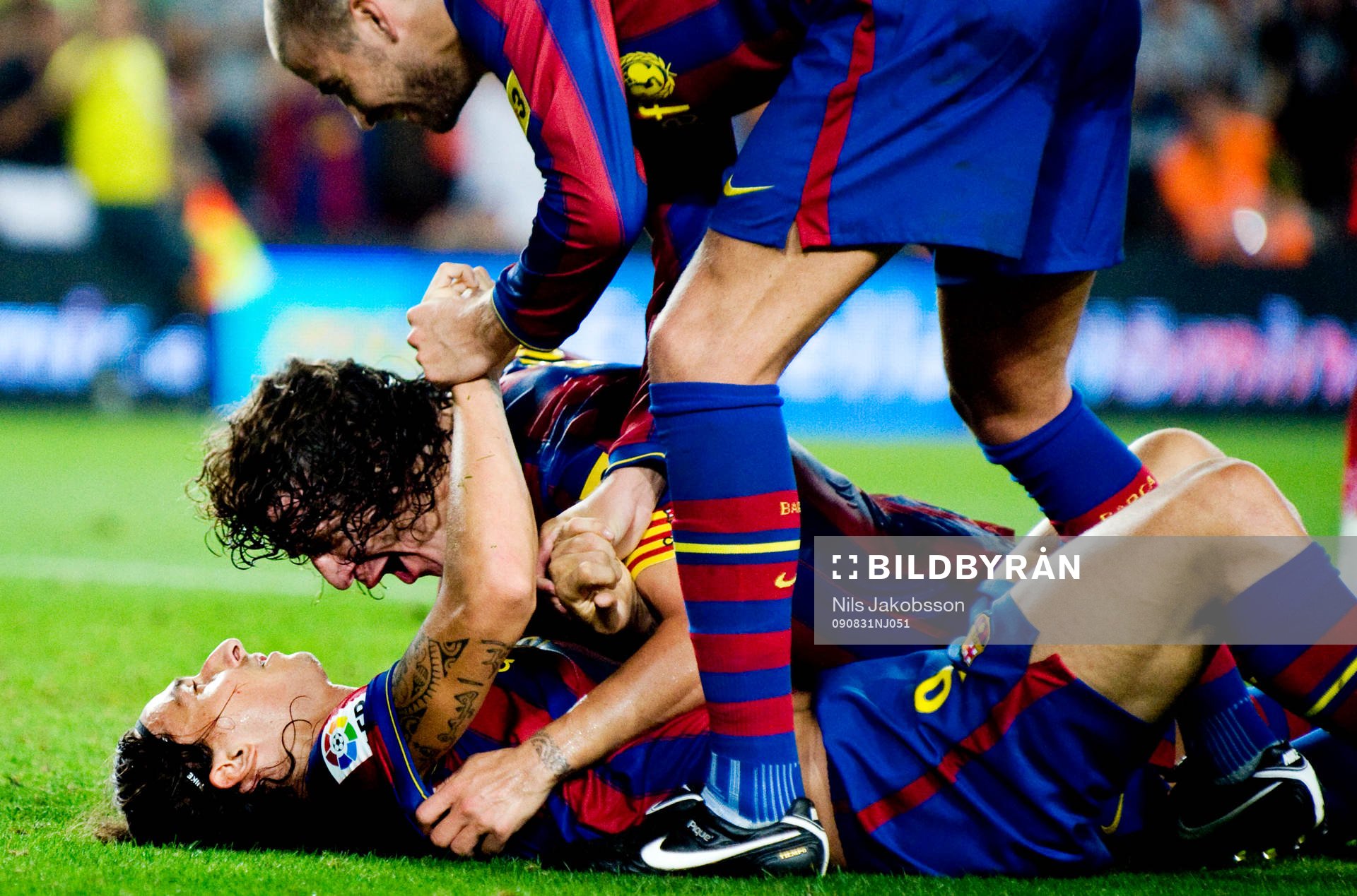 Zlatan Ibrahimovic, Carles Puyol, Gerard Pique, jubel