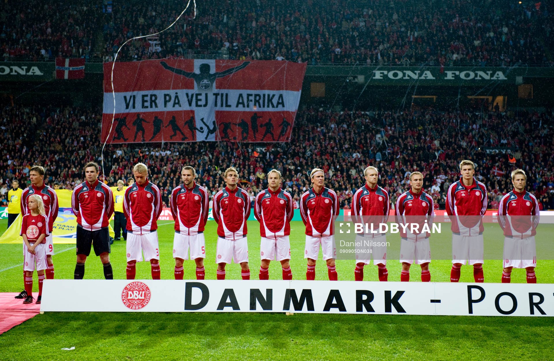Danmark hade en banderoll innan matchen På väg till