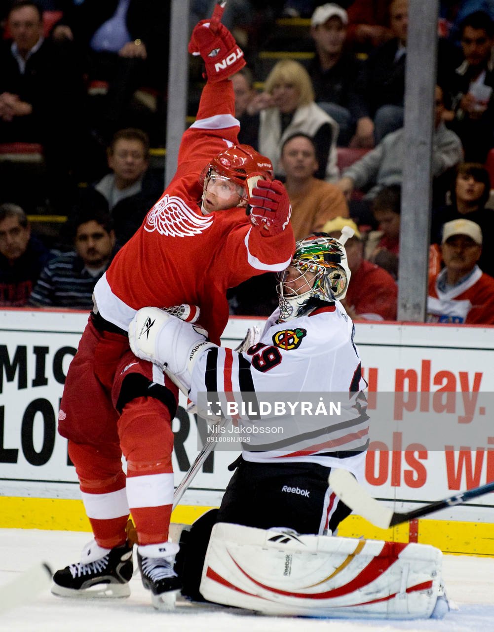 Dan Cleary, Detroit Red Wings och Cristobal Huet, målvakt