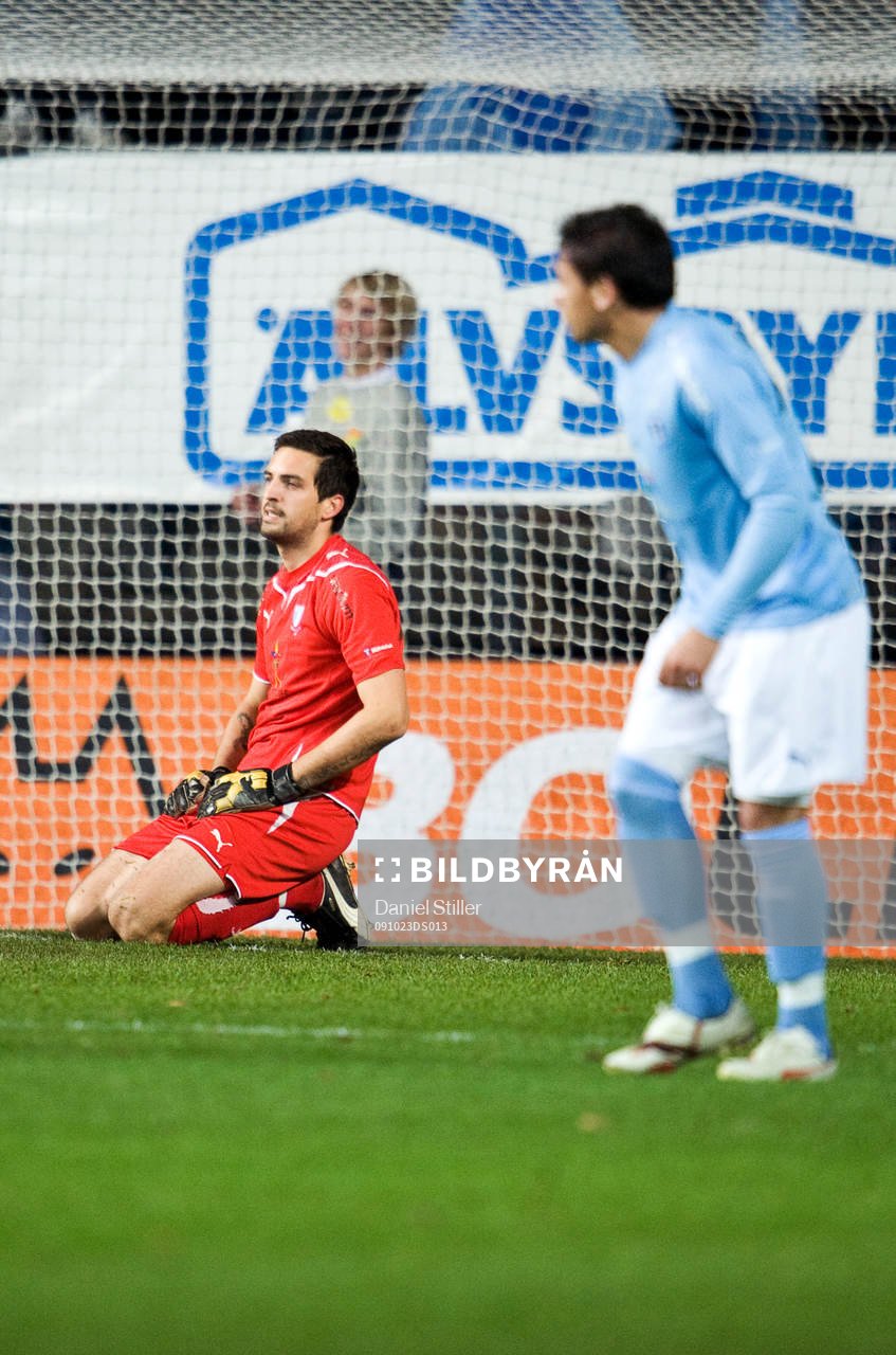 Dusan Melichárek, målvakt Malmö FF, släpper in 1-0.