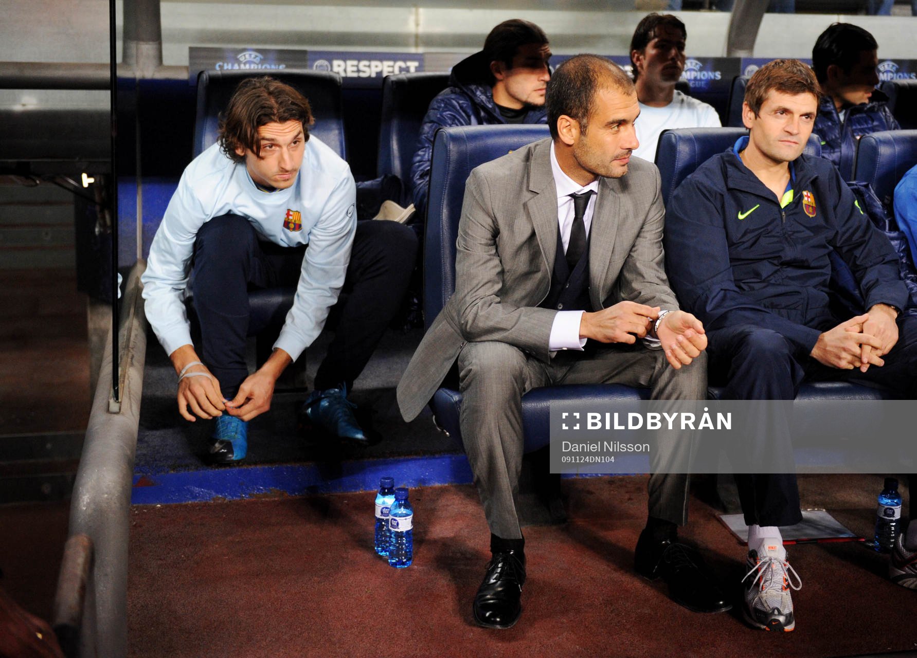Zlatan Ibrahimovic startar på bänken.  Här med Josep Pep