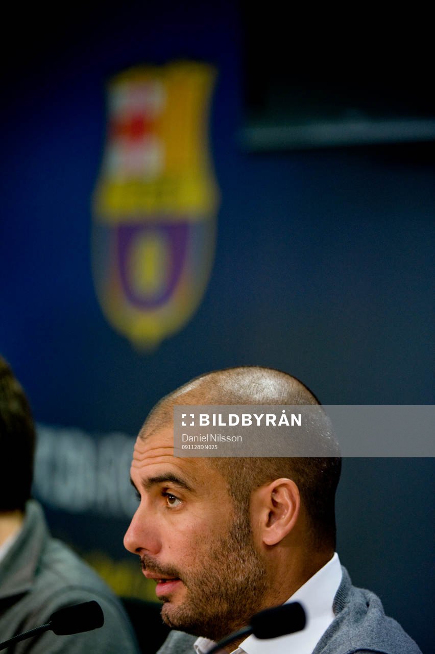  Pep Guardiola, tränare FC Barcelona, under presskonferens.