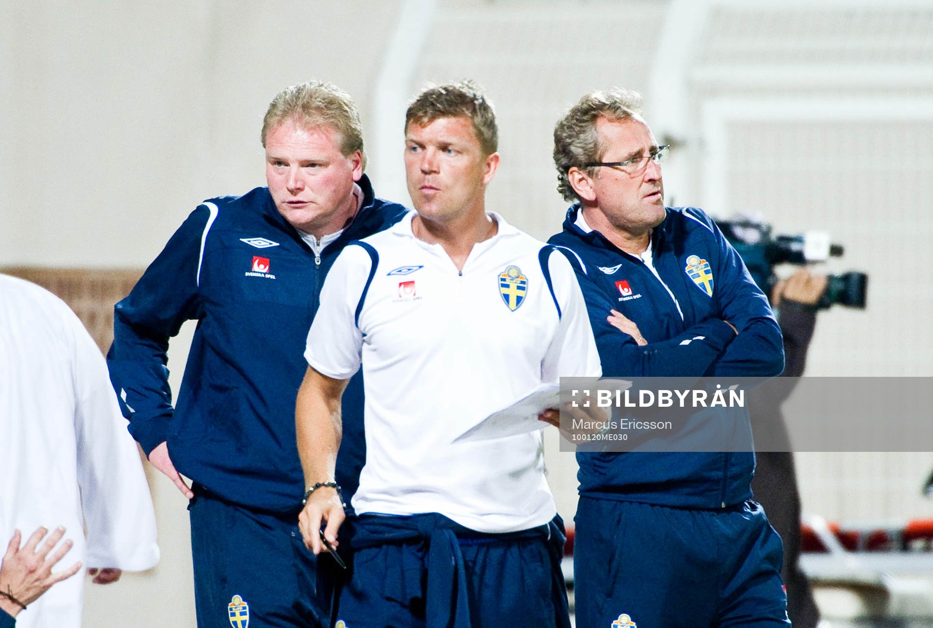 Jörgen Lennartsson, Marcus Allbäck, team manager och Erik