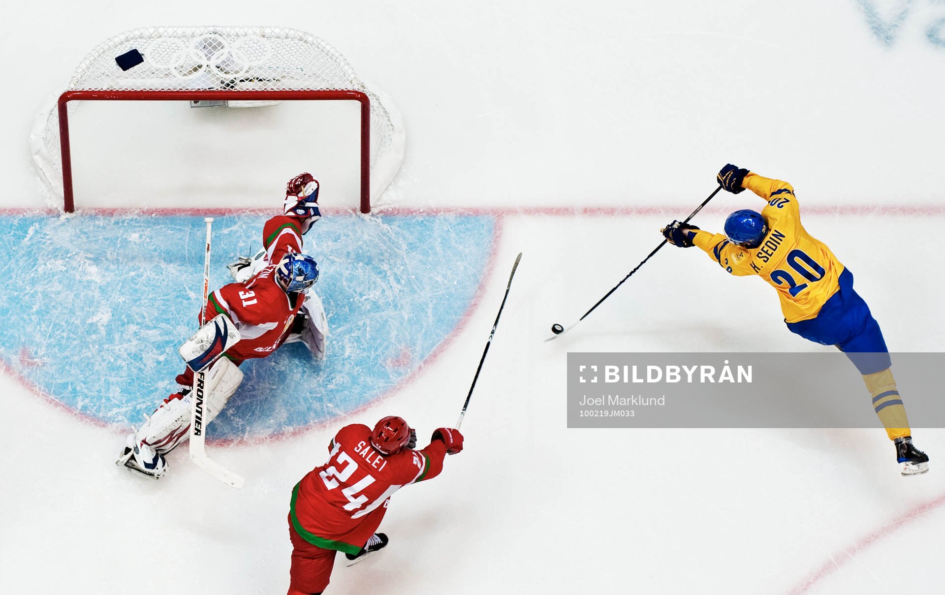 Henrik Sedin, Sverige, målchans på Andrei Mezin,